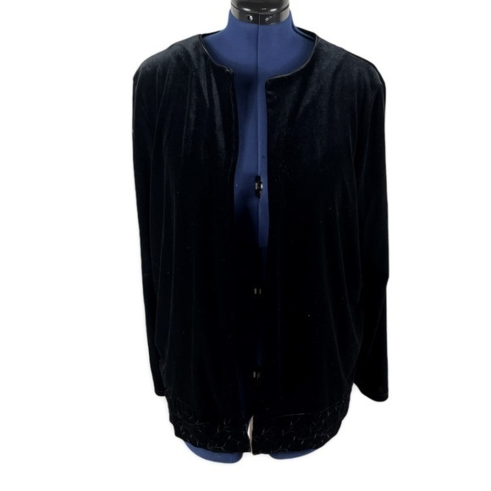 Reflections 2X vintage black velvet open‎ stretch long sleeve cardigan